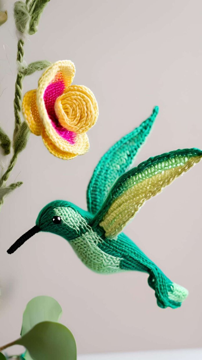 Delicate Hummingbird Amigurumi Display