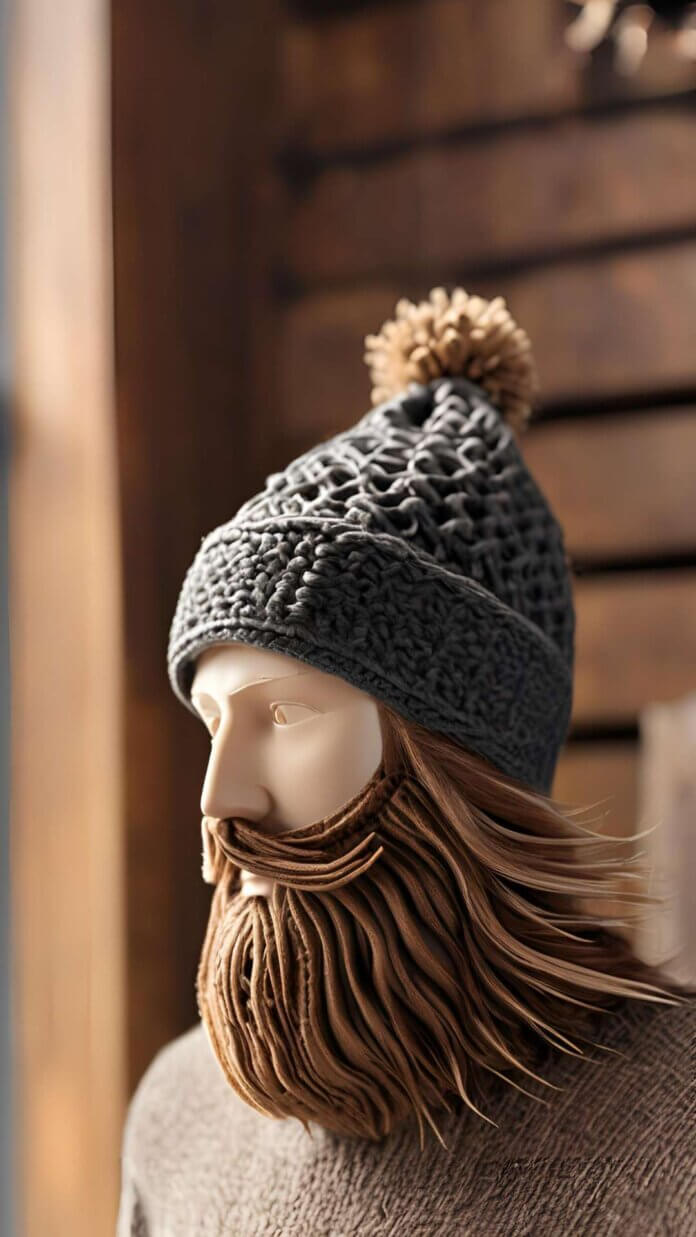 Whimsical Winter Crochet Beard Hat Display